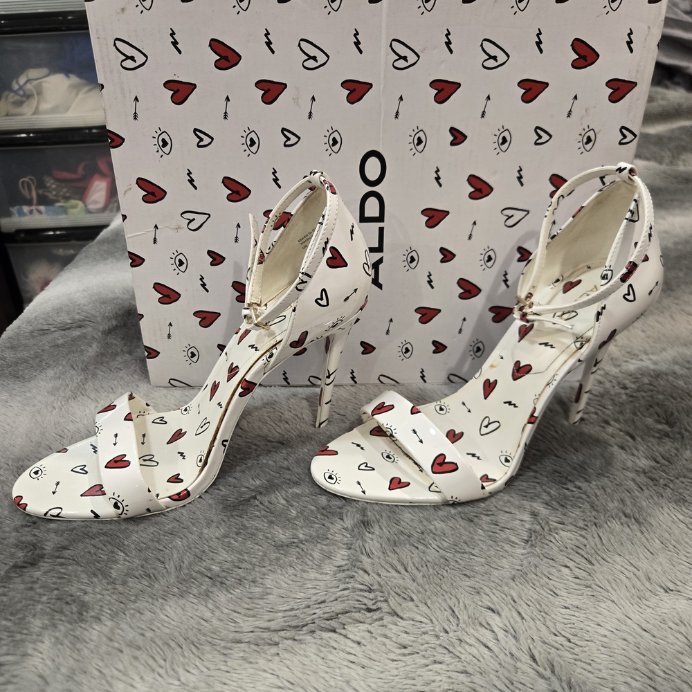 ALDO Women's Heart Print Heels - White and Red